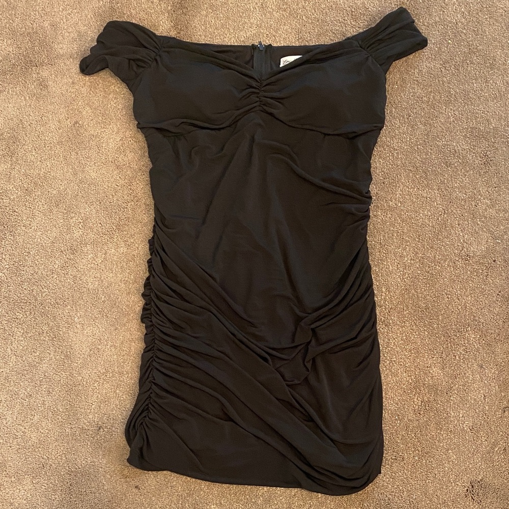 Emerald Sundae Black Ruched Mini Dress